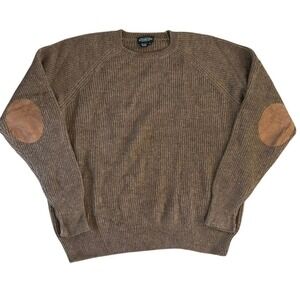 The J. Peterman Company Wool Alpaca Sweater Sz XL Brown Elbow Patches Grandpa